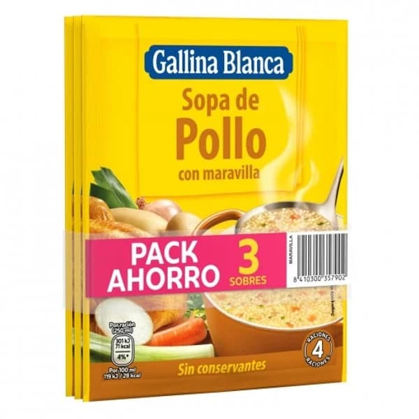Sopa de pollo con Maravilla Gallina Blanca pack de 3 sobres de 85 g. - 0.26 kg - Imagen del producto en Findit