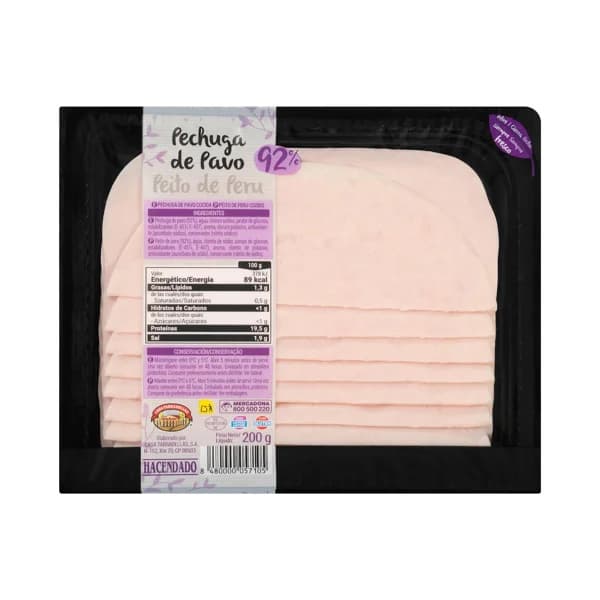 Pechuga 92% pavo Hacendado lonchas - 0.2 kg - Imagen del producto en Findit