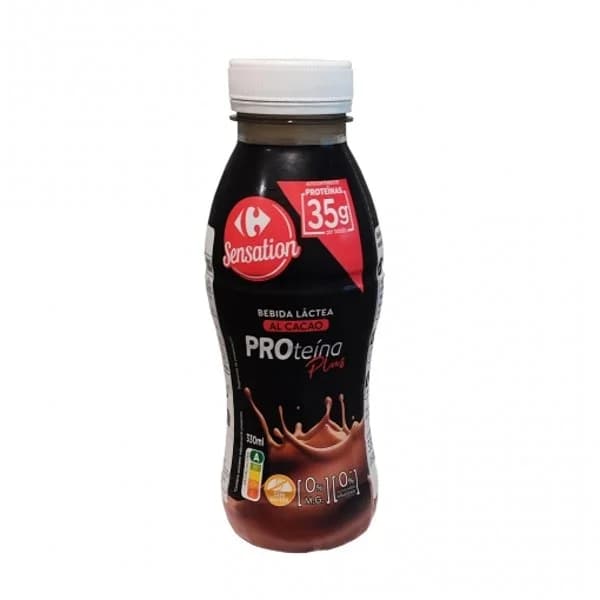 Bebida láctea desnatada al cacao Proteína Plus Carrefour Sensation sin gluten y sin azúcar añadido 330 ml. - 0.33 l - Imagen del producto en Findit