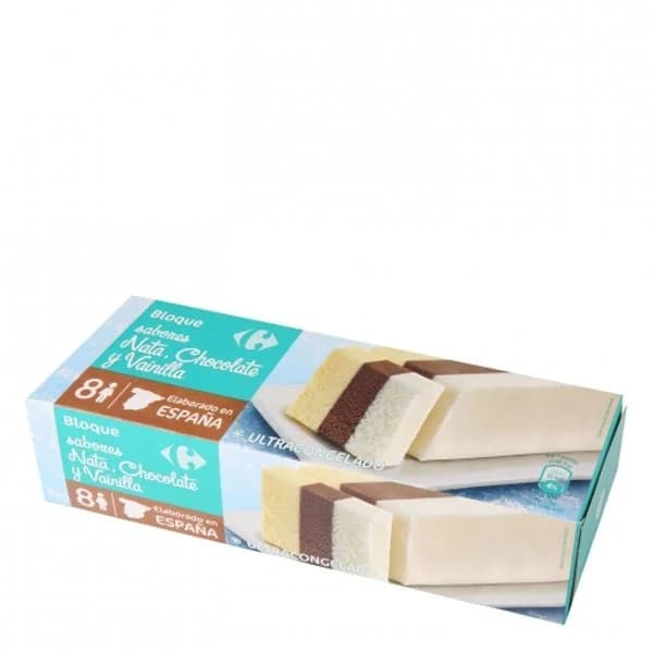Bloque de helado de nata, chocolate y vainilla Carrefour 420 g. - 0.42 kg - Imagen del producto en Findit