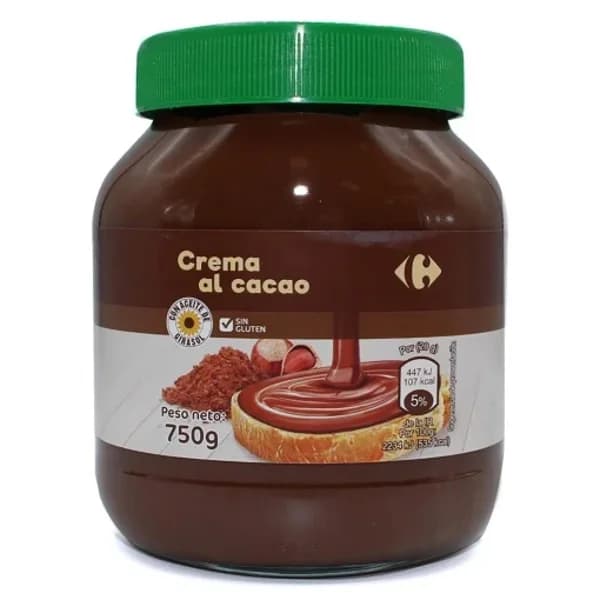 Crema de cacao y avellanas Carrefour sin gluten 750 g. - 0.75 kg - Imagen del producto en Findit