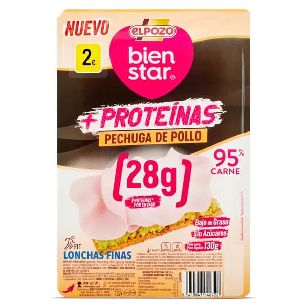 Pechuga de pollo + proteínas Elpozo Bienstar sobre 130 g - 0.13 ud - Imagen del producto en Findit