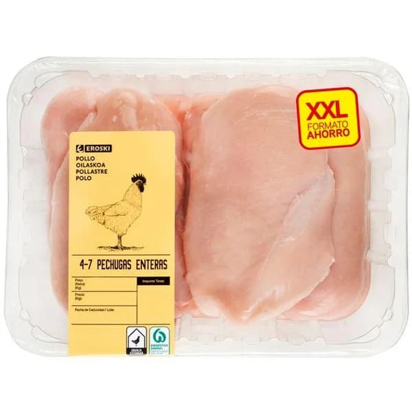 Pechuga enteras de pollo EROSKI, 4-7 uds, bandeja aprox. 1.5 kg - 1.5 kg - Imagen del producto en Findit