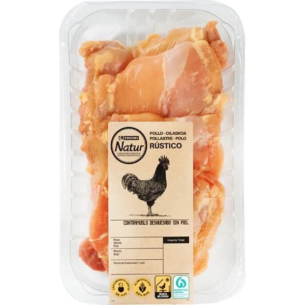 Contramuslo deshuesado pollo s/piel EROSKI NATUR, bandeja aprox. 500 g - 0.5 kg - Imagen del producto en Findit
