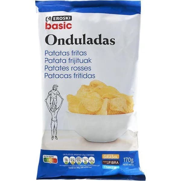 Patatas fritas onduladas EROSKI BASIC, bolsa 170 g - 0.17 kg - Imagen del producto en Findit