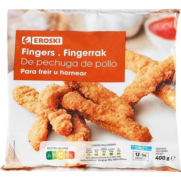 Finger de pollo EROSKI, bolsa 400 g - 0.4 kg - Imagen del producto en Findit