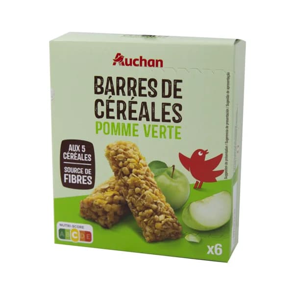 PRODUCTO ALCAMPO Cereales en barrita con trozos de manzana verde PRODUCTO ALCAMPO barrita de 21 gr, pack de 6 uds. - 0.13 kg - Imagen del producto en Findit