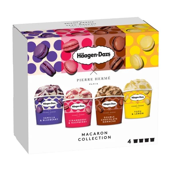HÄAGEN-DAZS Pierre hermé Mini tarrinas de helado de diferentes sabores con trocitos de macarons 4 x 95 ml. - 0.38 l - Imagen del producto en Findit