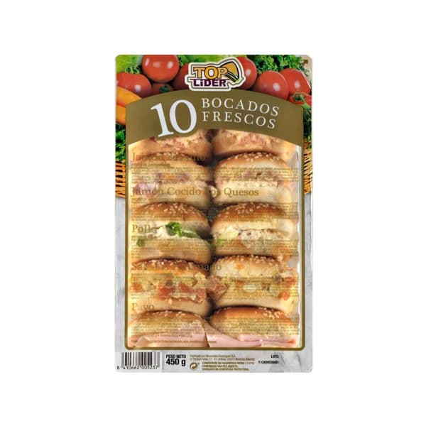 TOP LIDER Mini bocadillos con diferentes rellenos 10 uds. - 0.45 kg - Imagen del producto en Findit