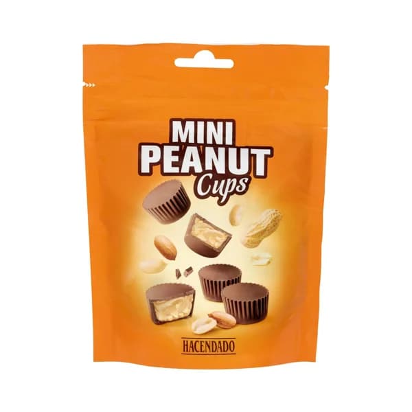 Bombones de chocolate con leche Mini Peanut Cups Hacendado relleno de crema y pedazos de cacahuete - 0.13 kg - Imagen del producto en Findit