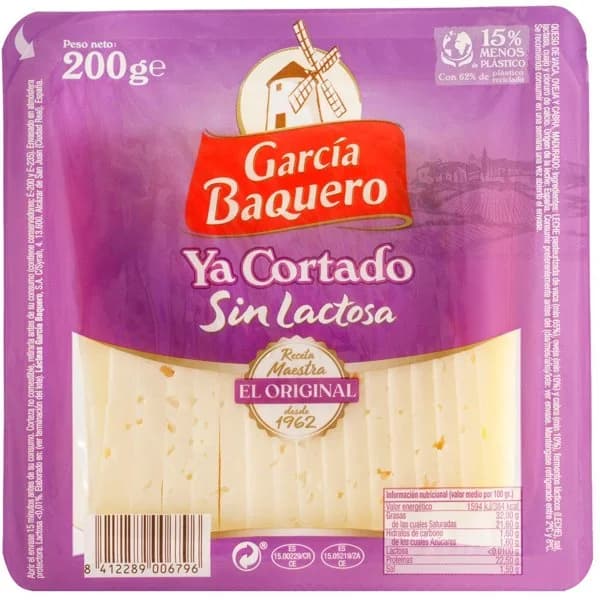 Queso de mezcla semicurado ya cortado García Baquero sin lactosa de 200 g - 0.2 kg - Imagen del producto en Findit