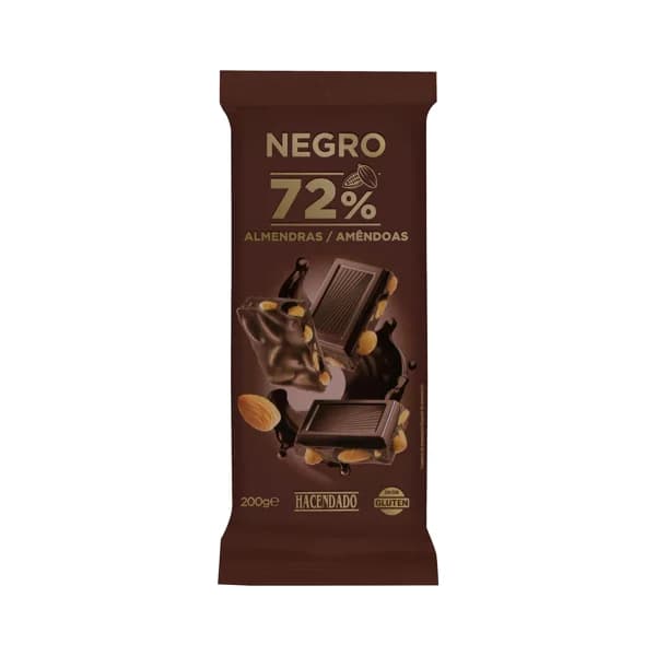 Chocolate negro 72% de cacao Hacendado con almendras enteras - 0.2 kg - Imagen del producto en Findit