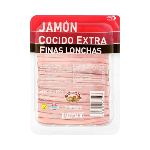Jamón cocido extra Hacendado finas lonchas - 0.2 kg - Imagen del producto en Findit